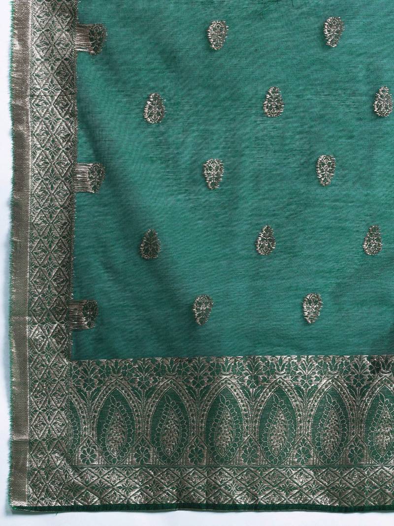 Ethnic Motifs Woven Design Zari Kurta With Trousers & Dupatta