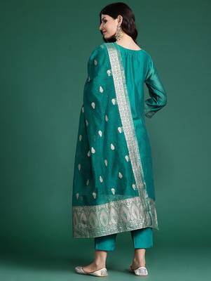 Ethnic Motifs Woven Design Zari Kurta With Trousers & Dupatta 7