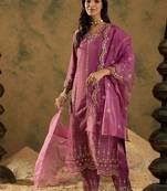 Floral Embroidered Zari Work Detail Regular Slevees V- Neck Silk Blend Kurta Set