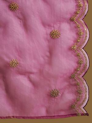 Floral Embroidered Zari Work Detail Regular Slevees V- Neck Silk Blend Kurta Set 4