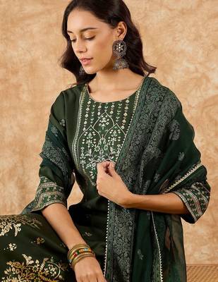 Ethnic Motifs Printed Straight Liva Kurta with Palazzos & Dupatta 1