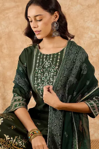 Ethnic Motifs Printed Straight Liva Kurta with Palazzos & Dupatta