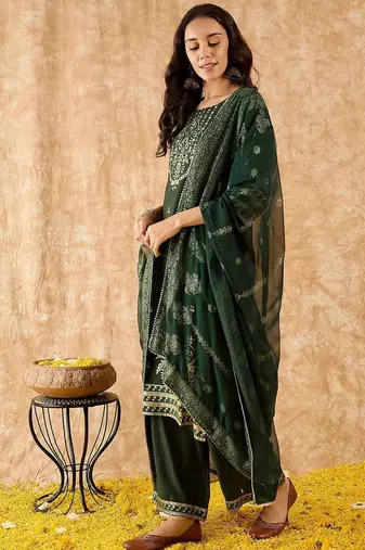 Ethnic Motifs Printed Straight Liva Kurta with Palazzos & Dupatta
