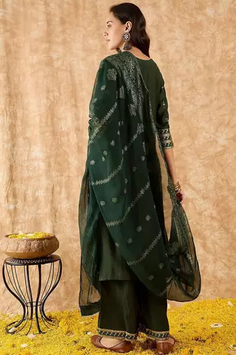 Ethnic Motifs Printed Straight Liva Kurta with Palazzos & Dupatta