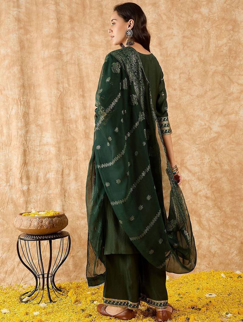 Ethnic Motifs Printed Straight Liva Kurta with Palazzos & Dupatta
