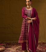 Floral Embroidered Jacquard Straight Kurta With Trousers & Dupatta