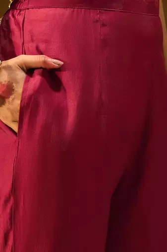 Ethnic Motifs Yoke Design Thread Work Liva Straight Kurta With Trousers & Dupatta