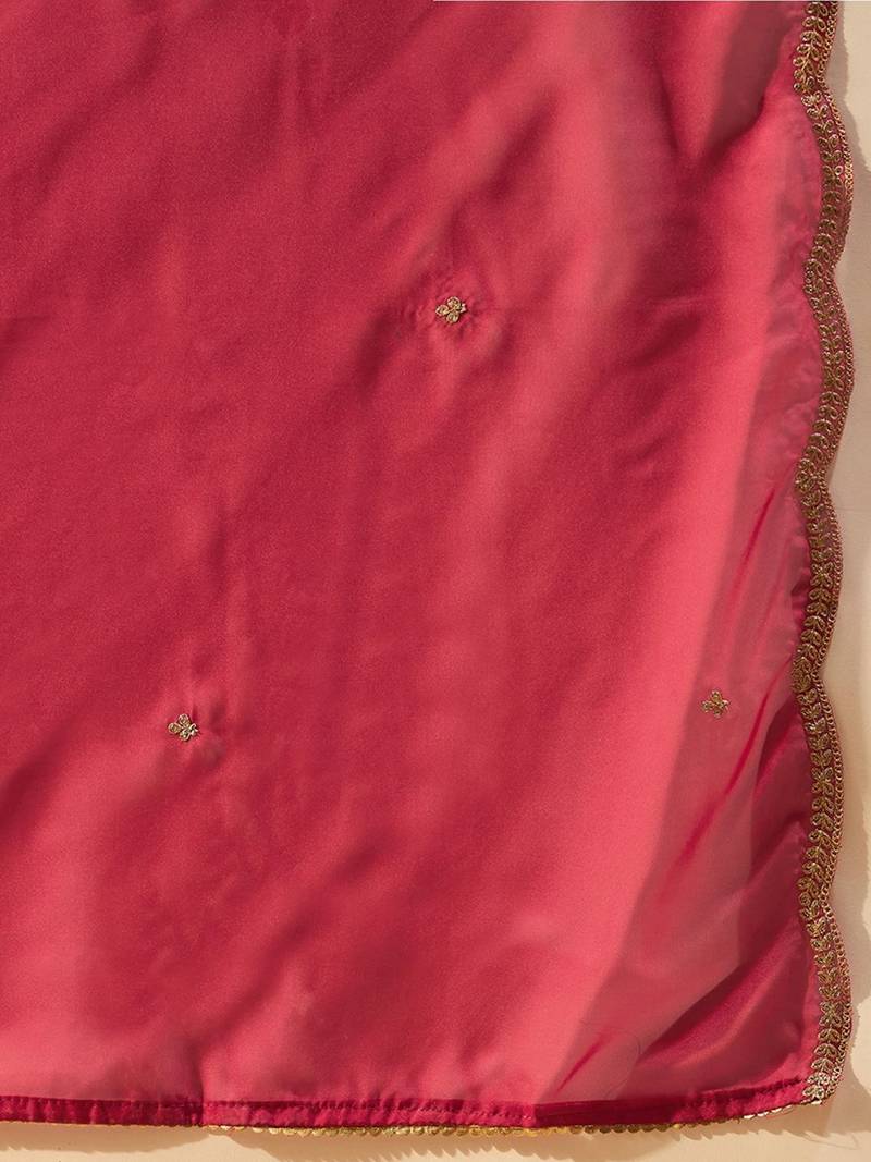 Ethnic Motifs Yoke Design Thread Work Liva Straight Kurta With Trousers & Dupatta