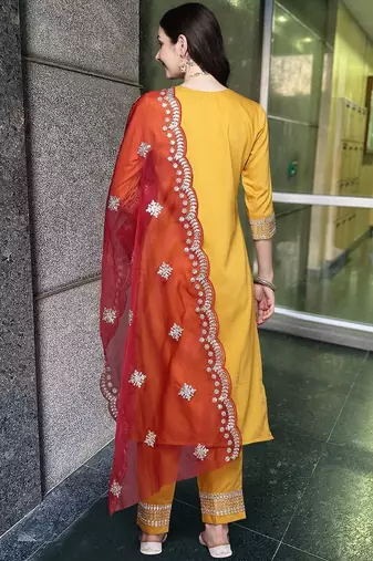 Ethnic Motifs Embroidered Gotta Patti Kurta with Trousers & Dupatta