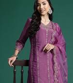Floral Embroidered Kurta With Trousers & Dupatta