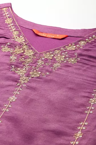 Floral Embroidered Kurta With Trousers & Dupatta