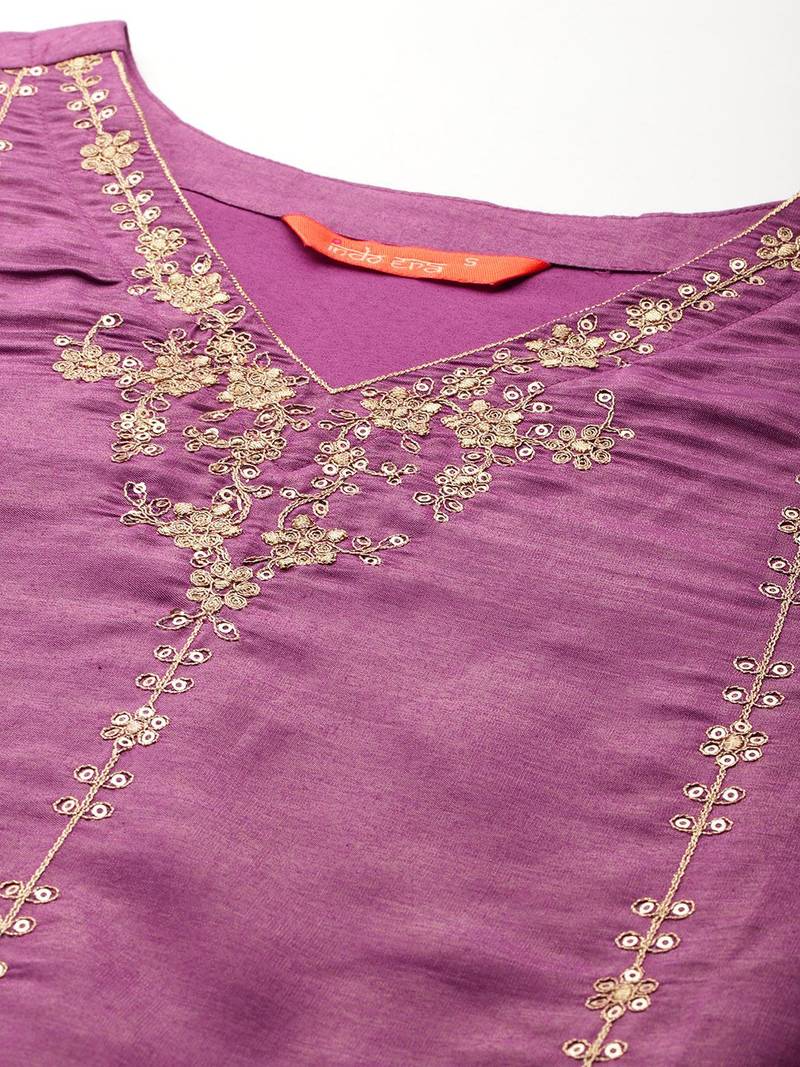 Floral Embroidered Kurta With Trousers & Dupatta