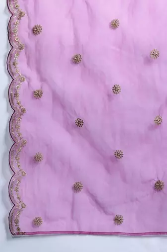 Floral Embroidered Kurta With Trousers & Dupatta
