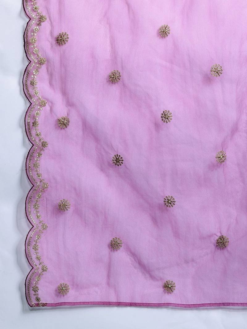 Floral Embroidered Kurta With Trousers & Dupatta