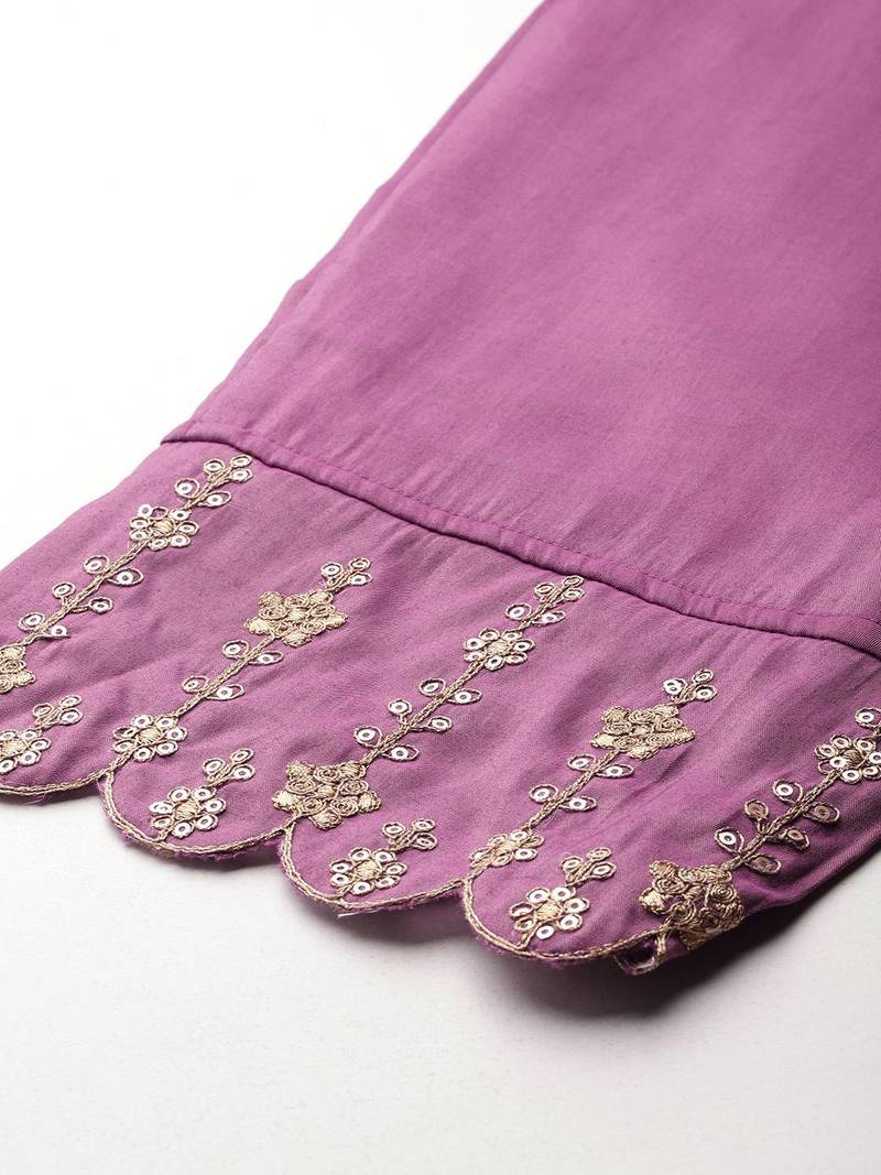 Floral Embroidered Kurta With Trousers & Dupatta