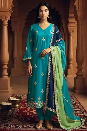 Women Ethnic Motifs Embroidered Regular Sequinned Kurta with Trousers set