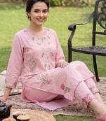 Women Floral Embroidered Regular Mirror Work Pure Cotton Kurta with Trousers