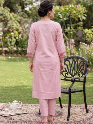 Women Floral Embroidered Regular Mirror Work Pure Cotton Kurta with Trousers 4