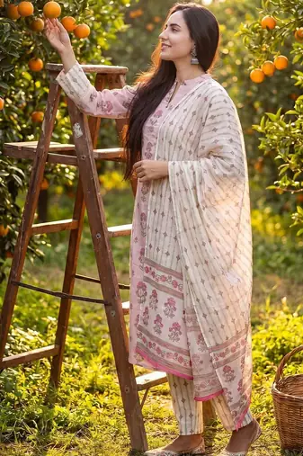 Women Floral Printed Regular Beads and Stones Pure Cotton Kurta with Trousers & With Dupatta
