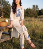 Women Floral Embroidered Regular Thread Work Pure Cotton Kurta with Trousers