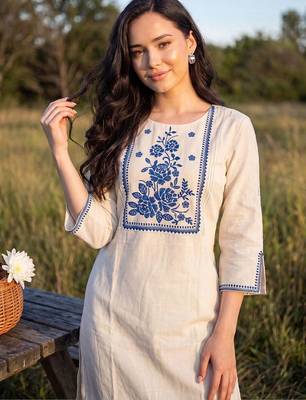 Women Floral Embroidered Regular Thread Work Pure Cotton Kurta with Trousers 2
