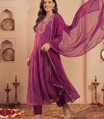 Women Ethnic Motifs Printed Regular Thread Work Kurta with Trousers & With Dupatta