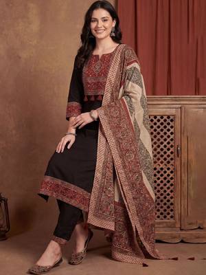 Women Ethnic Motifs Printed Regular Mirror Work Pure Cotton Kurta with Trousers & With Dupatta 1