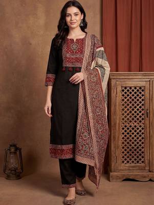 Women Ethnic Motifs Printed Regular Mirror Work Pure Cotton Kurta with Trousers & With Dupatta 3