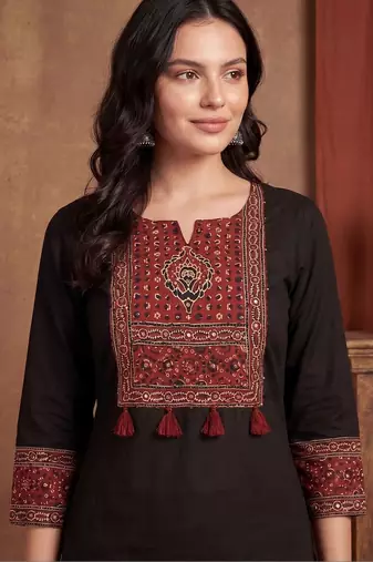 Women Ethnic Motifs Printed Regular Mirror Work Pure Cotton Kurta with Trousers & With Dupatta