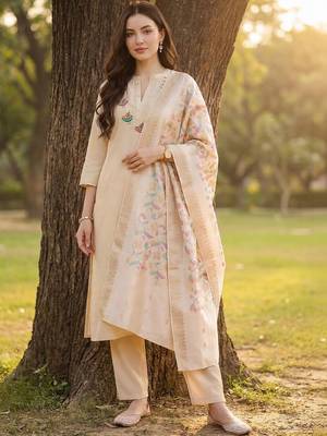 Women Ethnic Motifs Embroidered Regular Thread Work Kurta with Trousers & With Dupatta 2
