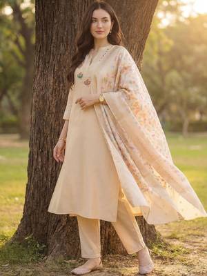 Women Ethnic Motifs Embroidered Regular Thread Work Kurta with Trousers & With Dupatta 5