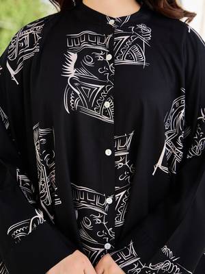 Women Geometric Printed Mandarin Collar Regular Kaftan Kurta with Trousers 3