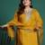 Plus Size Mustard Embroidered Straight Kurta Trousers With Dupatta Set