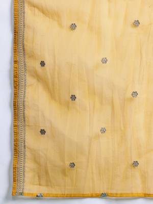 Plus Size Mustard Embroidered Straight Kurta Trousers With Dupatta Set 4