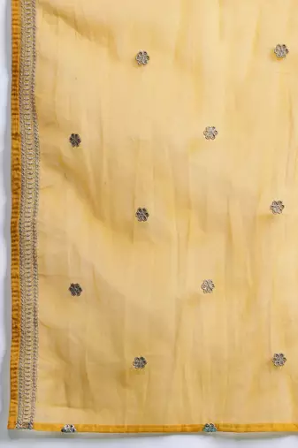 Plus Size Mustard Embroidered Straight Kurta Trousers With Dupatta Set