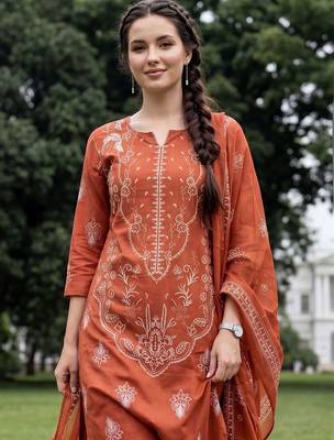 Women Ethnic Motifs Printed Regular Pure Cotton Kurta with Trousers & With Dupatta 3