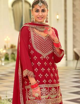 Ethnic Motifs Embroidered Kurta With Palazzos & Dupatta 2