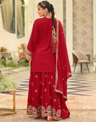 Ethnic Motifs Embroidered Kurta With Palazzos & Dupatta 3