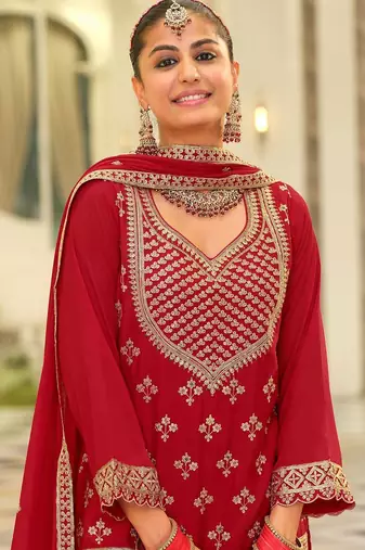 Ethnic Motifs Embroidered Kurta With Palazzos & Dupatta
