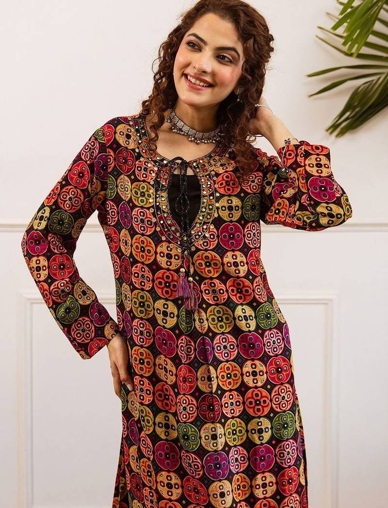 Women Printed Regular Beads and Stones Work Kurta with Palazzos