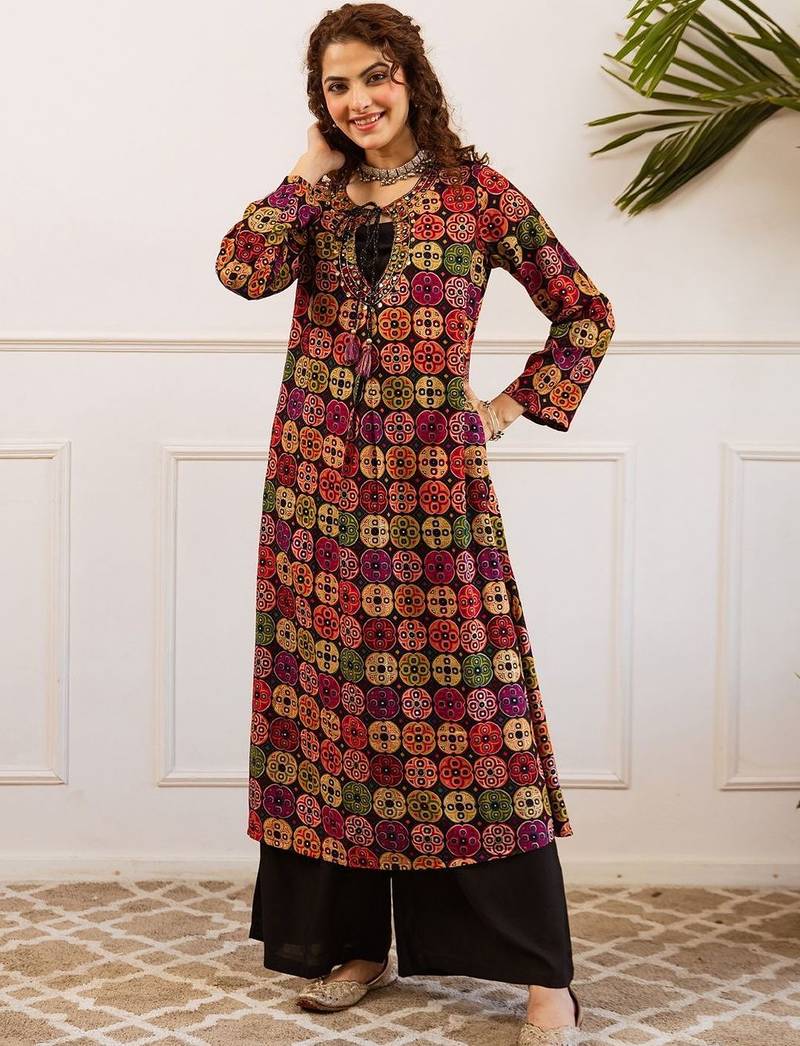 Women Printed Regular Beads and Stones Work Kurta with Palazzos