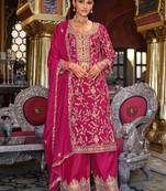 Ethnic Motifs Embroidered Zari V-Neck Straight Kurta & Palazzos With Dupatta