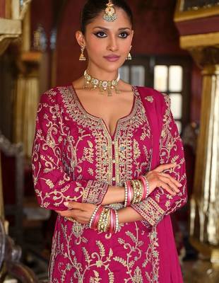 Ethnic Motifs Embroidered Zari V-Neck Straight Kurta & Palazzos With Dupatta 2