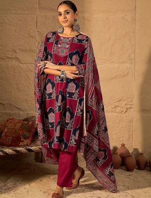 Women Ethnic Motifs Printed Pure Cotton Kurta Trousers & With Dupatta Kurta Sets 1