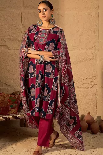 Women Ethnic Motifs Printed Pure Cotton Kurta Trousers & With Dupatta Kurta Sets