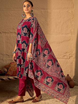 Women Ethnic Motifs Printed Pure Cotton Kurta Trousers & With Dupatta Kurta Sets 3