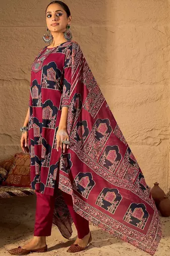 Women Ethnic Motifs Printed Pure Cotton Kurta Trousers & With Dupatta Kurta Sets