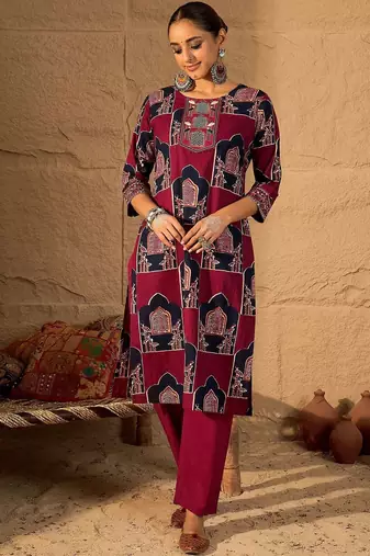 Women Ethnic Motifs Printed Pure Cotton Kurta Trousers & With Dupatta Kurta Sets