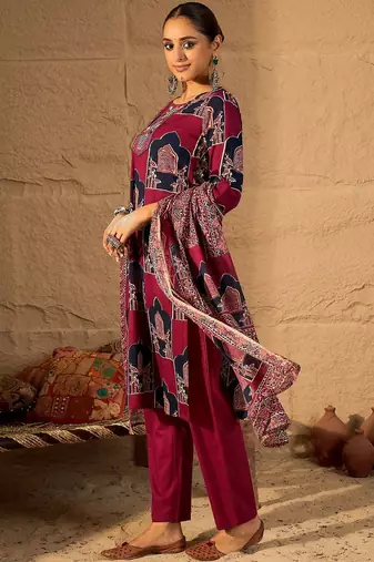 Women Ethnic Motifs Printed Pure Cotton Kurta Trousers & With Dupatta Kurta Sets