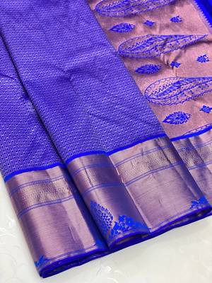 Royalblue color art silk blend sarees with blouse 1